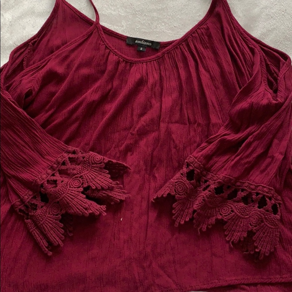 Burgundy Off The Shoulder Crop Top